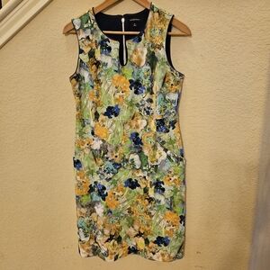 LANDS' END Women's Floral Print Sleeveless Sheath Dress Keyhole‎ Neckline Sz 8